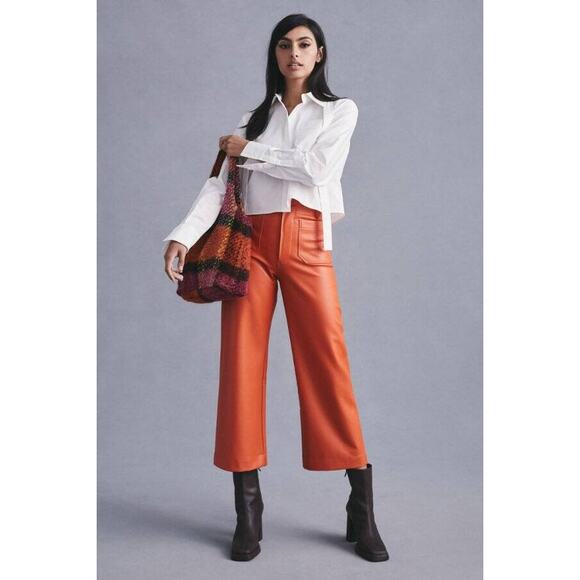 Anthropologie Pants - Anthropologie Maeve The Colette Cropped Wide-Leg Faux Leather Pants Size 32 $130